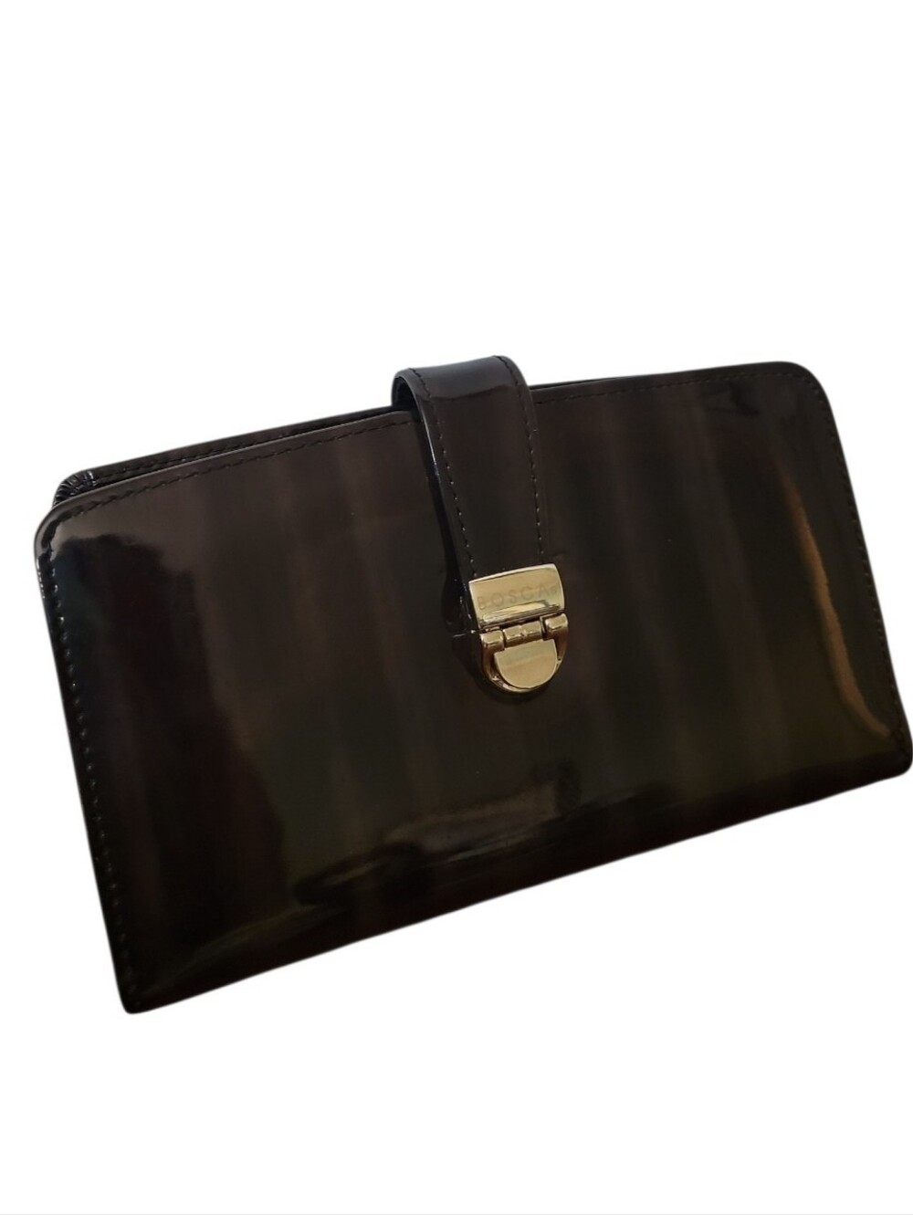 Vintage Bosca Piccolo Black/Brown Patent Leather Bifold Wallet